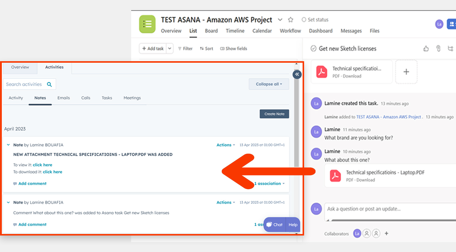 2 - Sync Asana messages and attachments with HubSpot