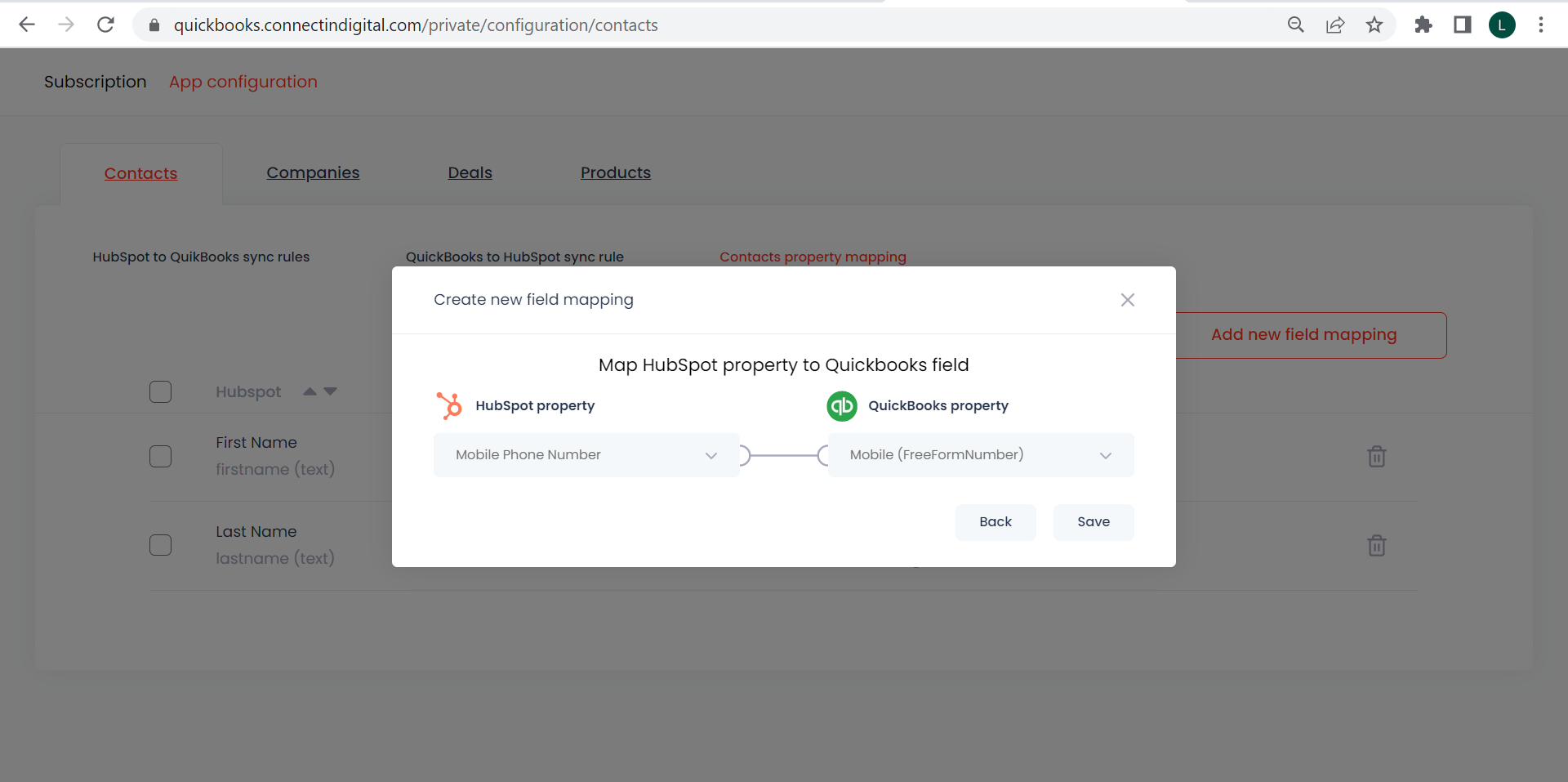 create field mapping